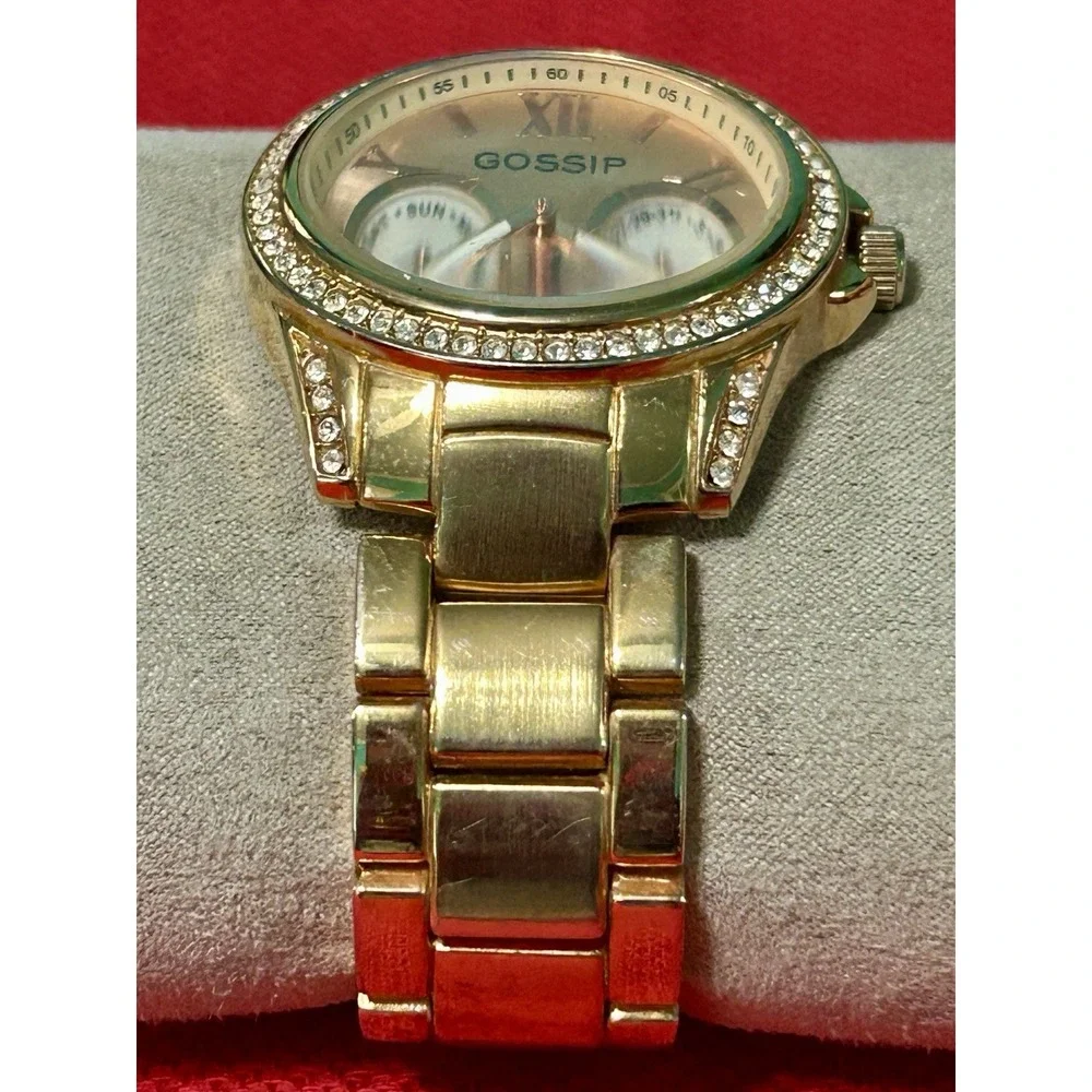 Gossip Day Date Crystal Accent Rose Gold Tone Watch New Battery